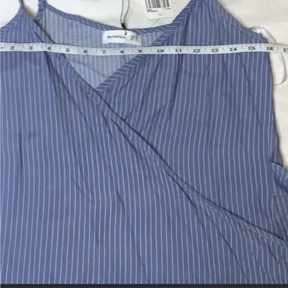 Faithfull the Brand Kara Striped Wrap Mini Dress Stripe Blue White Boho Nautical - Picture 14 of 15